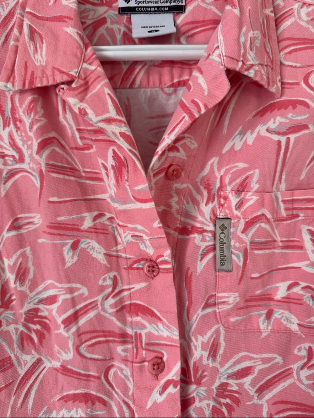 Columbia Coral and White Flamingo Print Button-Up Shirt - Picture 5 of 8